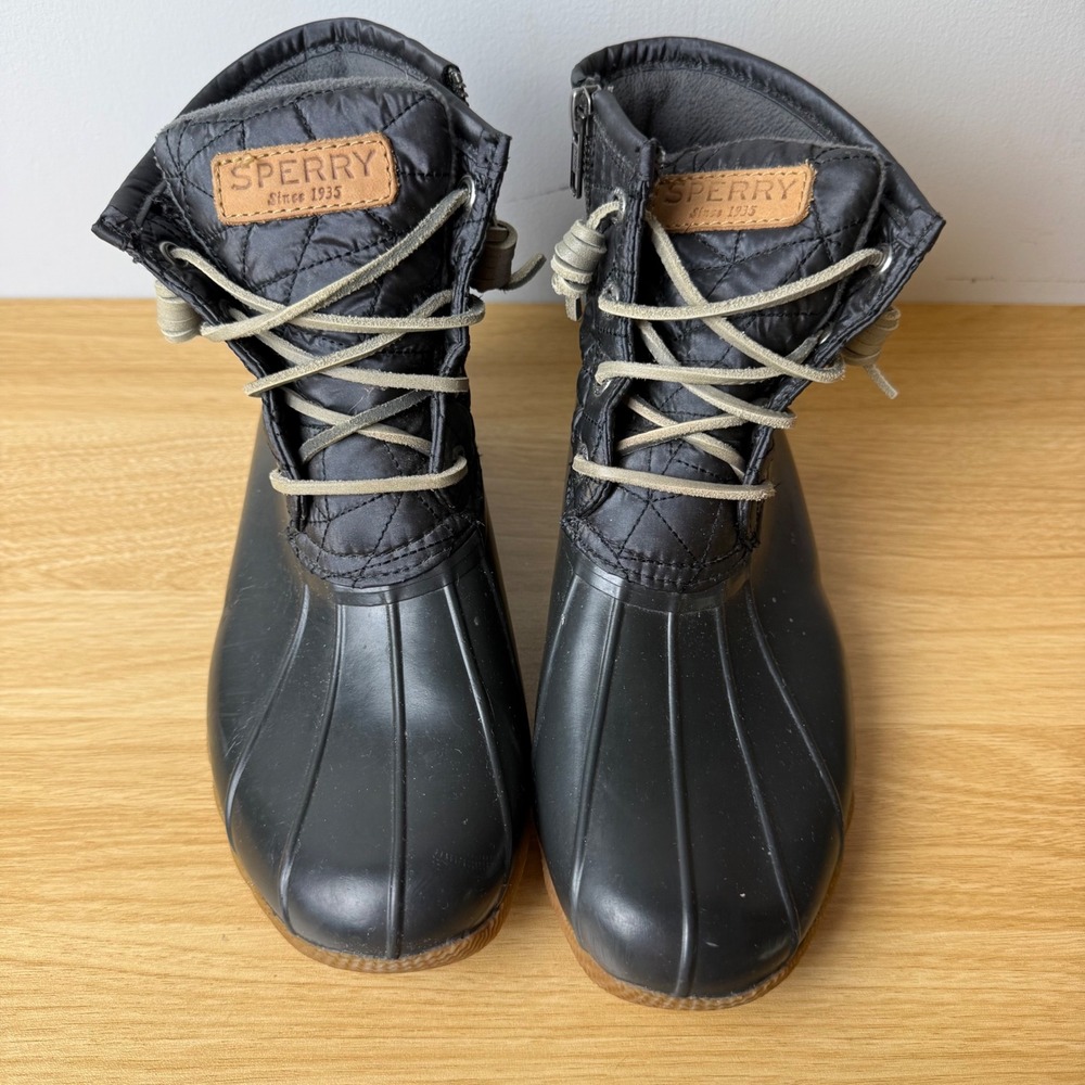 Sperry Saltwater Duck Boots Women 7.5 Black Quilted Waterproof Gorpcore Rain